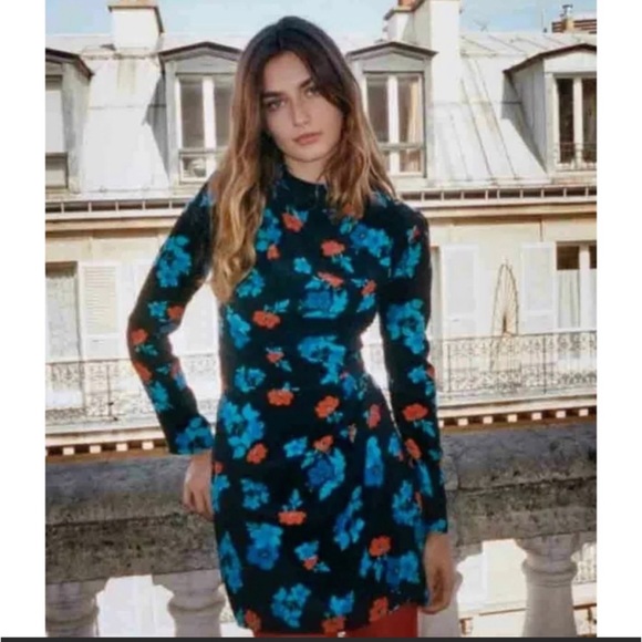 RARE MAJE Ripita Ruched Floral Long Sleeve Dress - Picture 7 of 16